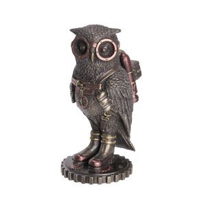 Cast Bronze Steampunk Fantasy Owl Hand Painted Jetpack Goggles Figurine Decor